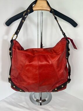Chic Tasche Cherry Red Slouchy Pebbled Leather Hobo Bag Y2K